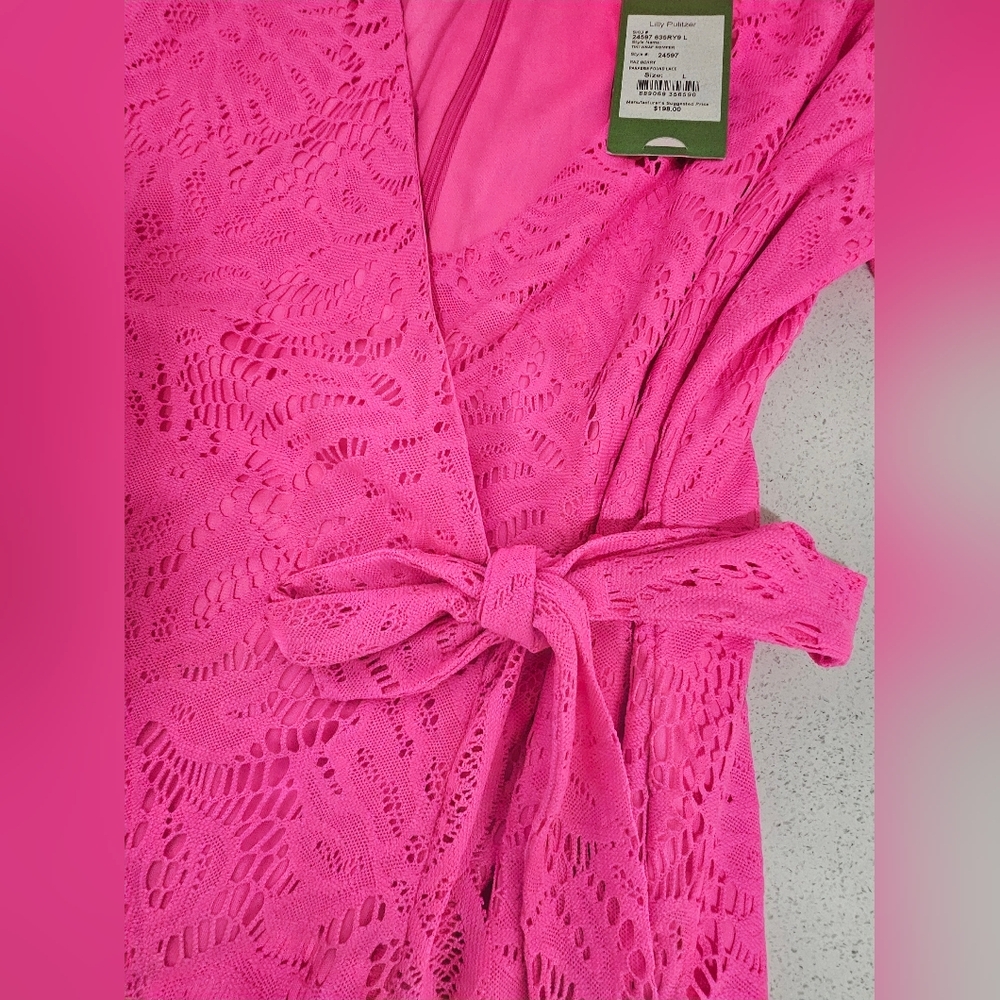 Lilly PULITZER Vibrant Pink Lace Wrap ROMPER - Picture 11 of 15
